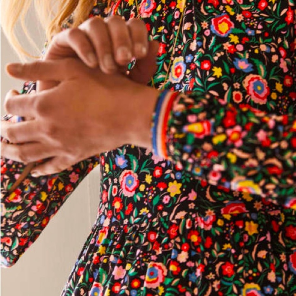 Boden Floral Midi Dress - Black, Red, Green, Blue